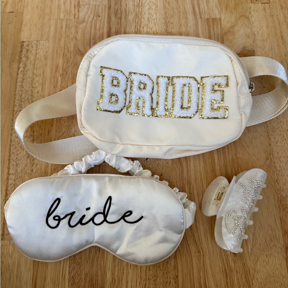 Bride Fanny Pack, Eye Mask, and Hair Clip Set